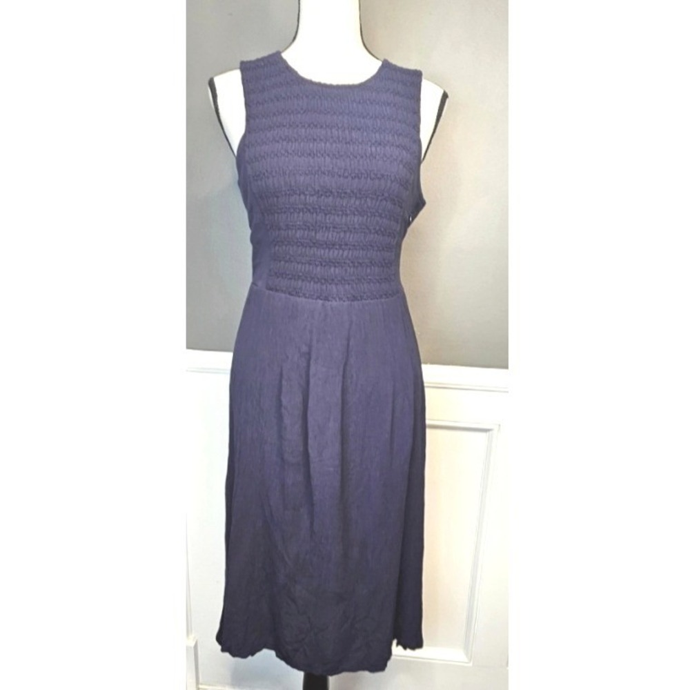 Zara Simple Basic Midi Dress High Low Funeral Minimalist Navy Blue Large